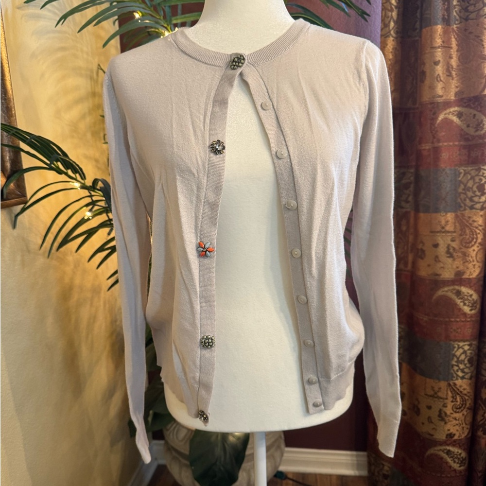 Loft Elegant Beige Cardigan with Unique Buttons